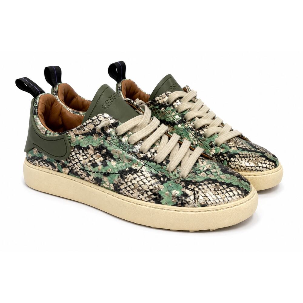ESSEUTESSE Green Snakeskin Leather Sneakers Womens Size 39 9 Athleisure